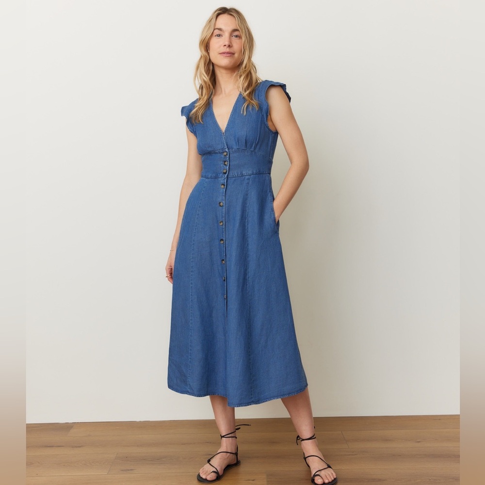 Marine Layer Camila Midi Dress Size S Jeans Blue Color Brand New